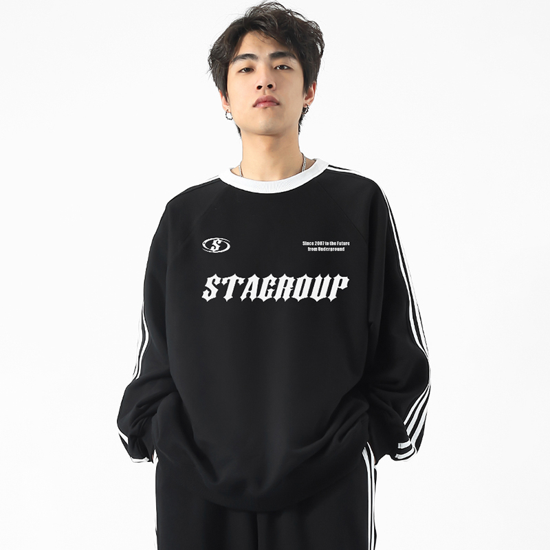 STA拼接基础图案圆领卫衣情侣装