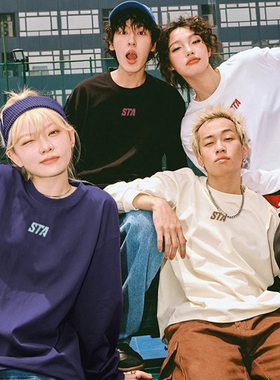 STA潮牌字母logo基础款长袖T恤春秋美式宽松纯棉打底衫男女情侣