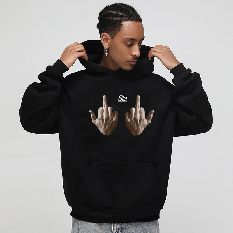 STA宽松加绒重磅连帽卫衣潮牌