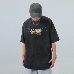STA2023夏季 T恤重磅男 未来3D字潮牌宽松水洗做旧纯棉圆领休闲短袖