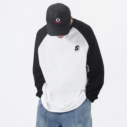 STA2025秋季基础刺绣星标魔术纯棉插肩长袖T恤打底衫圆领套头情侣