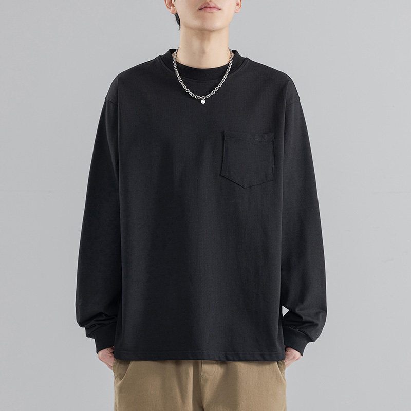 STA春秋内搭极简落肩长袖T恤男黑色宽松胸口袋百搭休闲潮流上衣,男装,T恤,淘宝优惠券,粉丝福利购,淘宝优惠卷