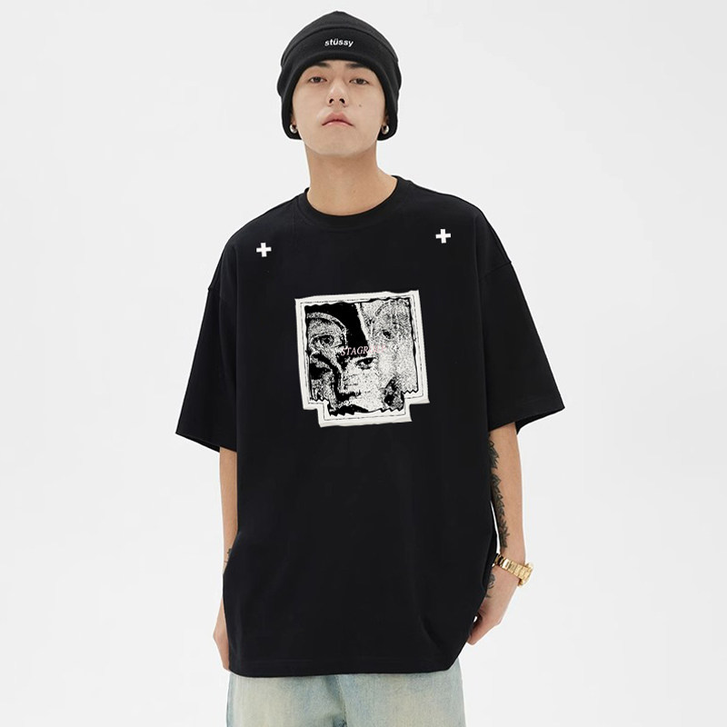 STA美式重磅潮牌字母印花情侣T恤