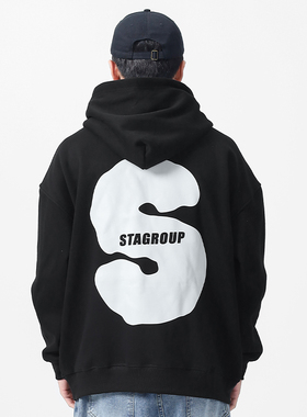 STA国潮冬季简易S扭曲漏空连帽卫衣加绒宽松重磅美式街头男