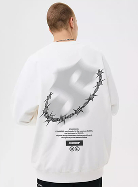 STA国潮春秋荆棘幻影S无帽圆领套头卫衣加绒美式重磅宽松男女上衣