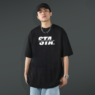 STA2023新款分割字母休闲短袖t恤 男士美式潮流情侣夏季上衣服女