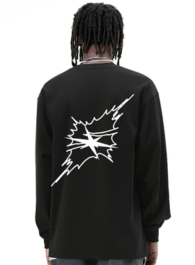 STA复古仿爆炸六边形S复古纯棉卫衣男款春内搭长袖T恤美式打底衫