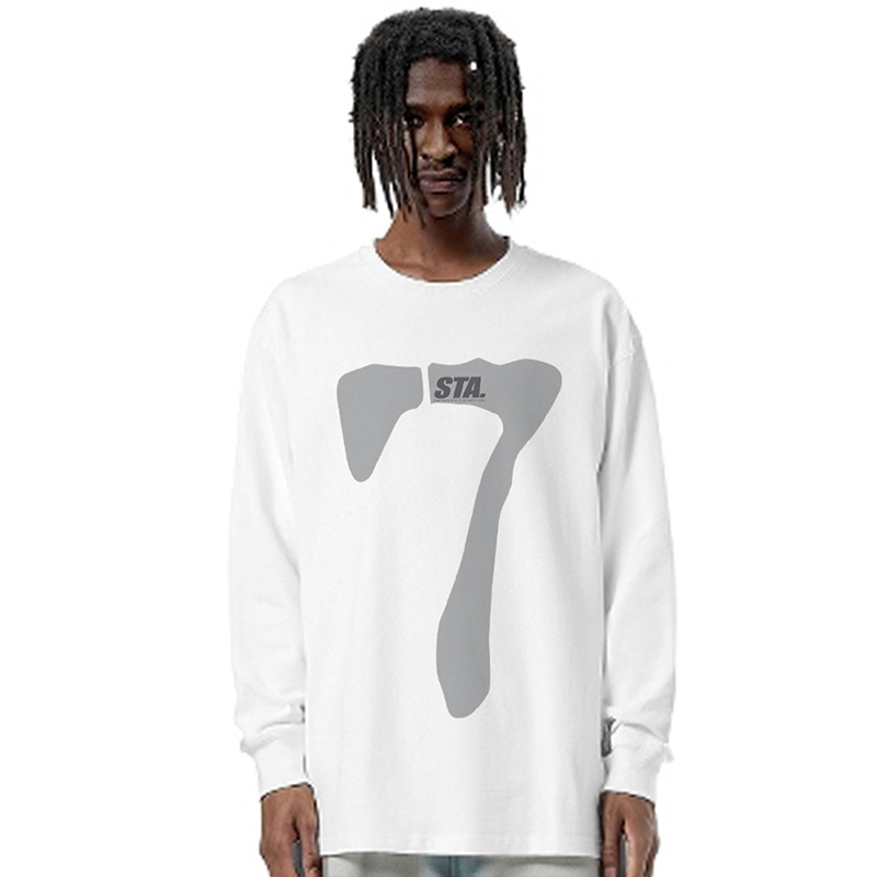 STA秋季美式街头国潮重磅纯棉长袖T恤男女宽松休闲圆领打底衫上衣