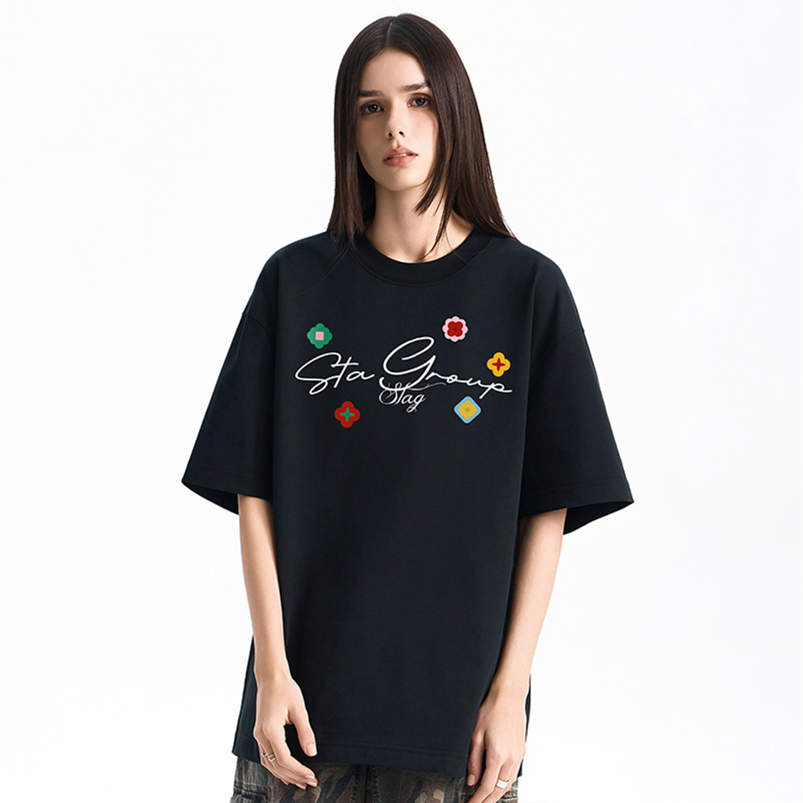 STA美式高街字母印花短袖宽松T恤