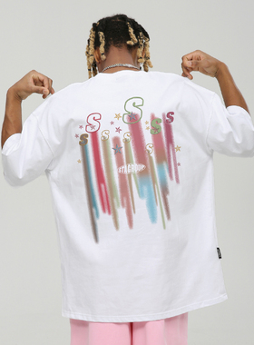 STA幻影S星坠落美式重磅短袖T恤潮牌宽松夏季情侣上衣服男女百搭