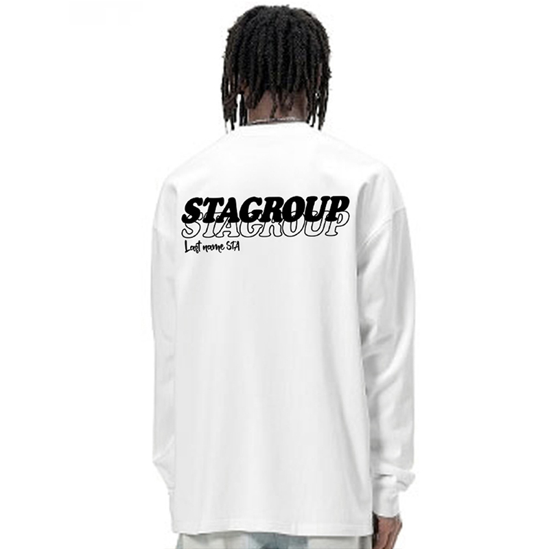 STA美式重磅线条叠印长袖T恤男女秋季潮牌纯棉宽松休闲情侣上衣