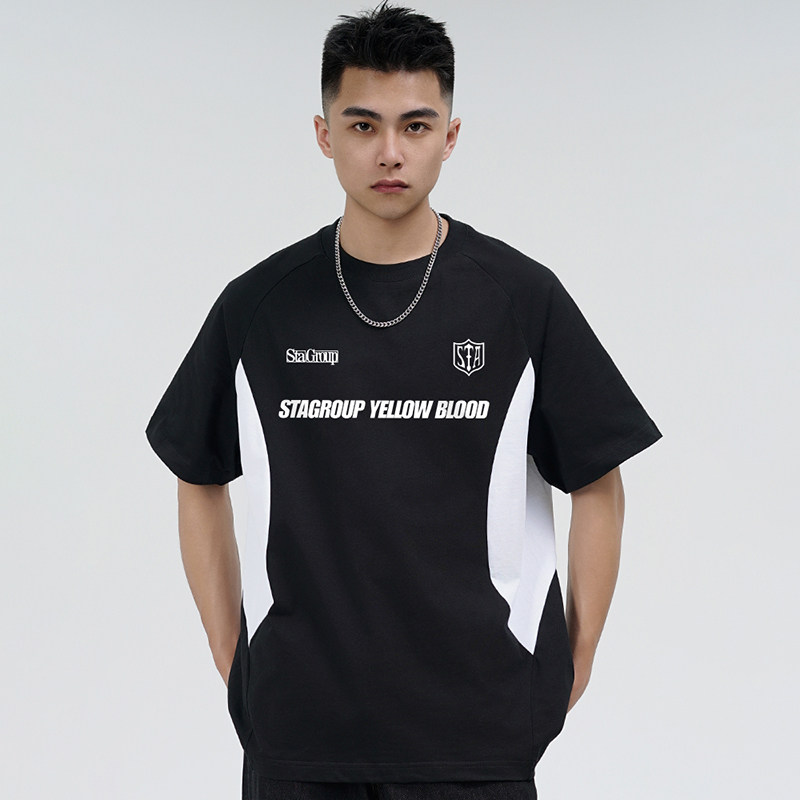 STA盾标排版拼接插肩短袖T恤男女