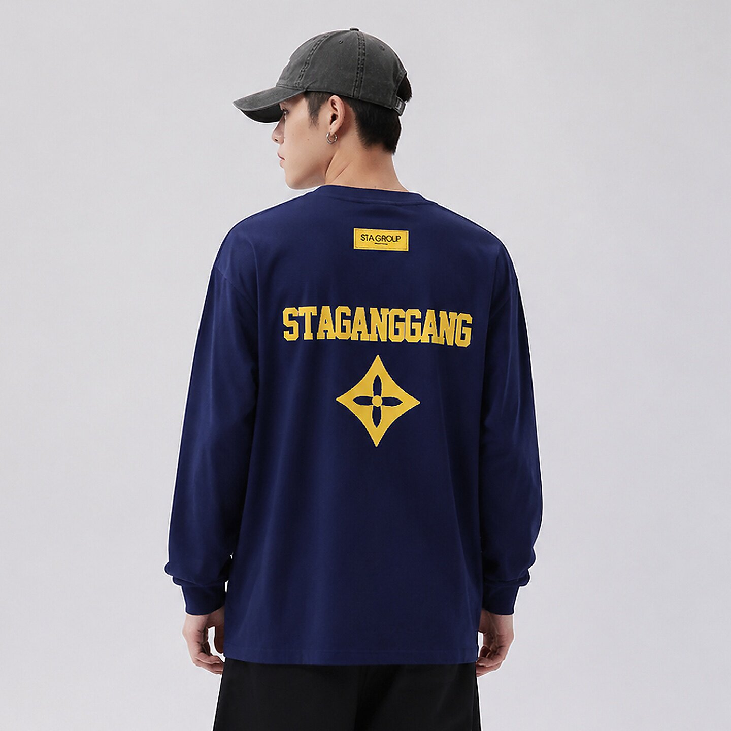 STA美式重磅宽松字母长袖T恤
