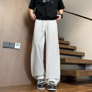 STA潮牌灰色垂感阔腿休闲裤 青少年百搭 男女春夏宽松抽绳直筒长裤