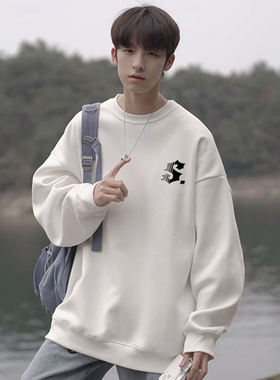 STA 国潮牌简约S印花重磅加绒圆领卫衣男士秋冬季长袖男款上衣服