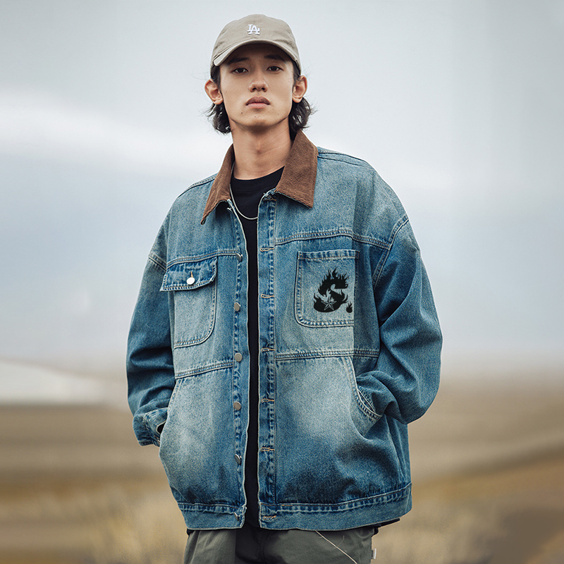 STA国潮美式火焰星标牛仔外套