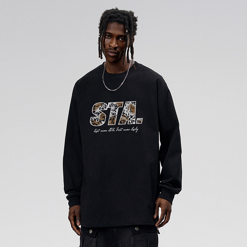 STA基础字母美式新款2026年长袖T恤男宽松oversize潮牌男女上衣