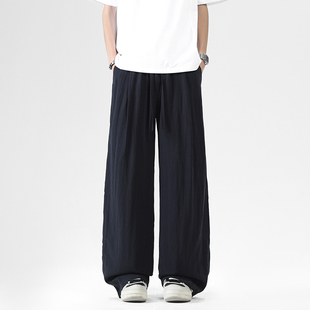 纯色系绳阔腿街头长裤 STA极简褶皱春夏直筒裤 男女宽松百搭休闲裤