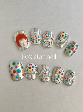 原创ins风韩系波点草间弥生金属高级设计感小众手工定制穿戴甲