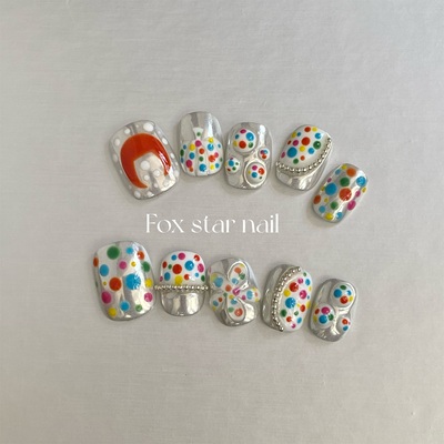 手工定制穿戴甲ns风韩系波点高级