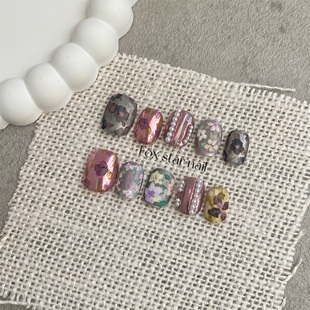 原创宁法花园短款 显白设计油画风手绘氛围美甲小众手工定制穿戴甲