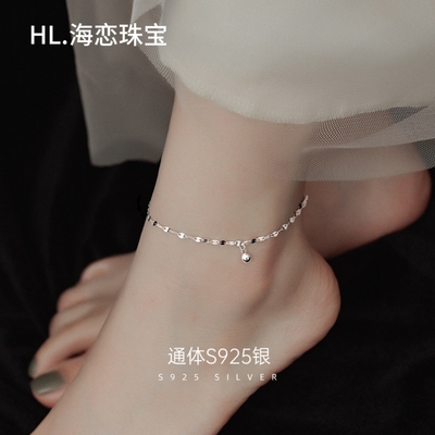 S925银转运珠脚链简约2022年新款潮轻奢圆珠足链女夏季饰品