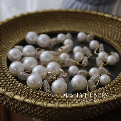 其他简约百搭珍珠耳夹新娘耳饰