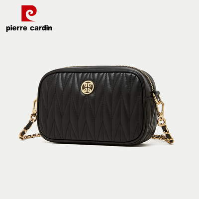皮尔卡丹轻奢真皮斜挎单肩小方包