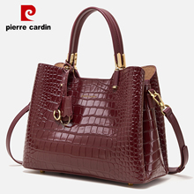 皮尔卡丹2025新款真皮女包大容量通勤潮头层牛皮鳄鱼纹单肩斜挎包