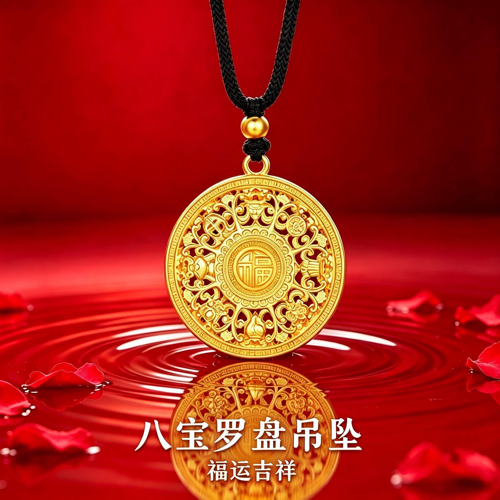 八宝罗盘项链吊坠转运珠本命年编织红绳金包银送女友闺蜜生日礼物