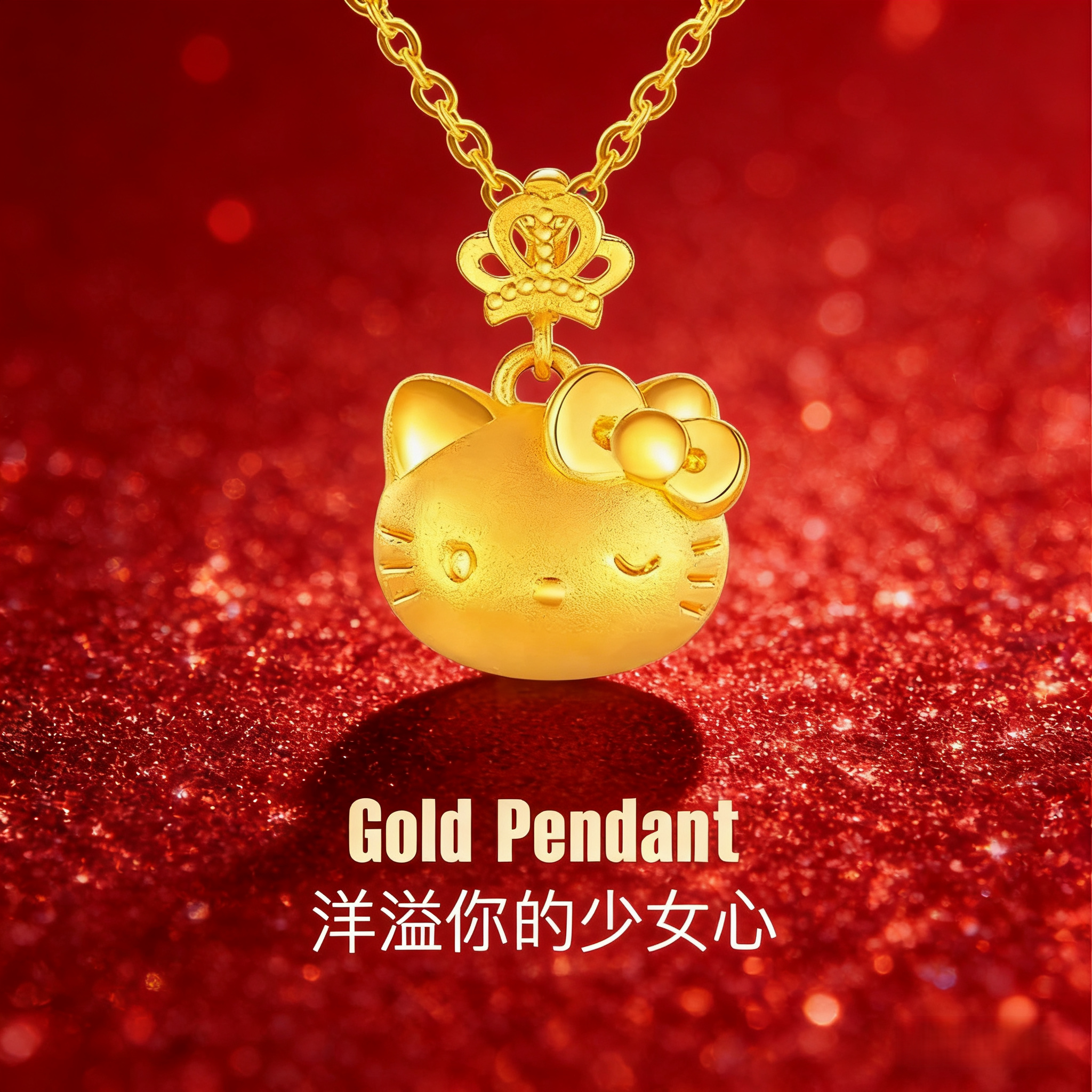 官方正品｜黄金helloKitty猫吊坠转运珠项链手链金包银送女友礼物
