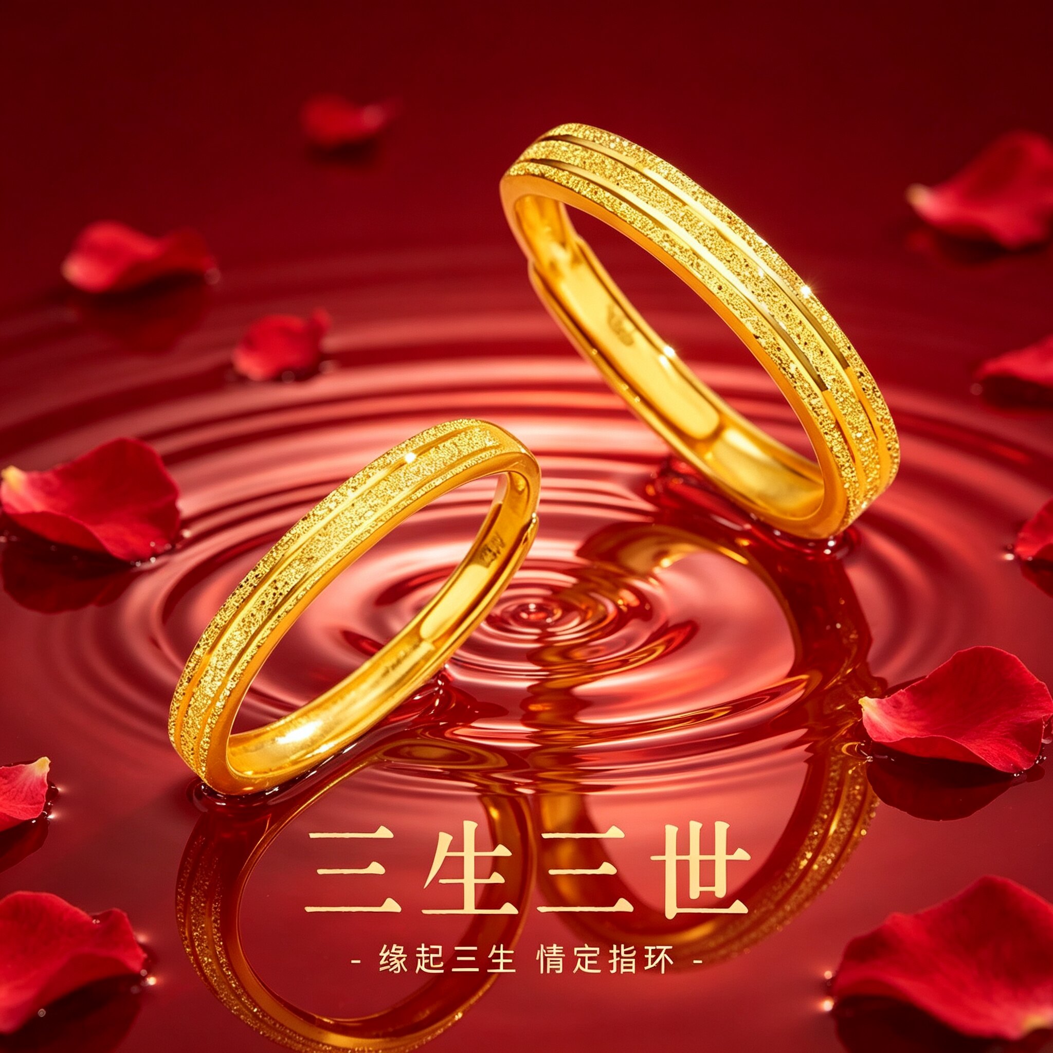 三生三世情侣对戒古法素圈戒指实心轻奢求婚金包银男送女朋友礼物图片