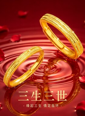 三生三世情侣对戒古法素圈戒指实心轻奢求婚金包银男送女朋友礼物