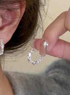 法式小众设计碎银子C型耳环女冷淡风高级感气质百搭半圆圈耳饰潮