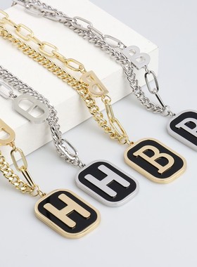 H字母毛衣链钛钢小众字母