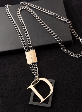 个性复古字母大D字母项链