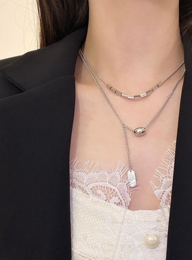 轻奢小方块小蛮腰双层项链女