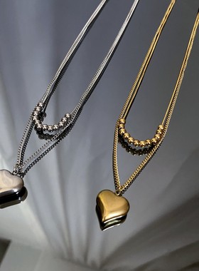 爱心双层项链钛钢不掉色