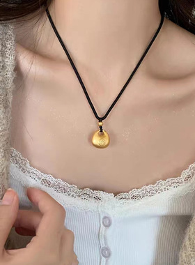 平安吊坠项链女小金坨黑绳锁骨链