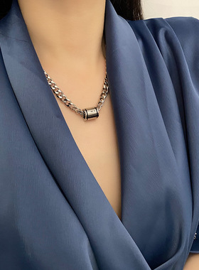 钛钢不掉色圆珠复古项链女转运珠