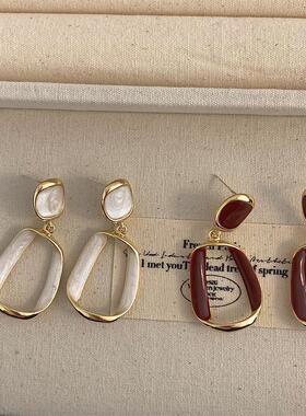 秋上新新款简约冷淡风红色滴釉耳环爆款流苏小众设计高级耳饰耳钉