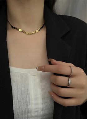 钛钢不掉色项链女欧美风方块