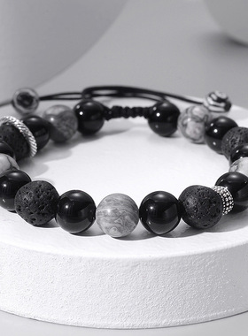 火山石串珠手链男手工编织手饰