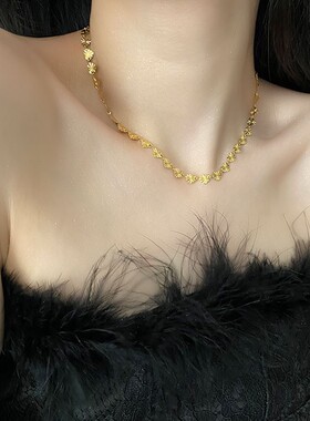 钛钢复古钛钢爱心型锁骨链金项链