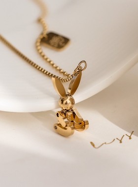 不掉色金色小兔子项链女