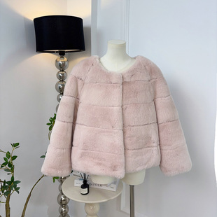 绒绒奶兔矜贵少女 西班牙A级獭兔显瘦圆领2025网红新款皮草外套