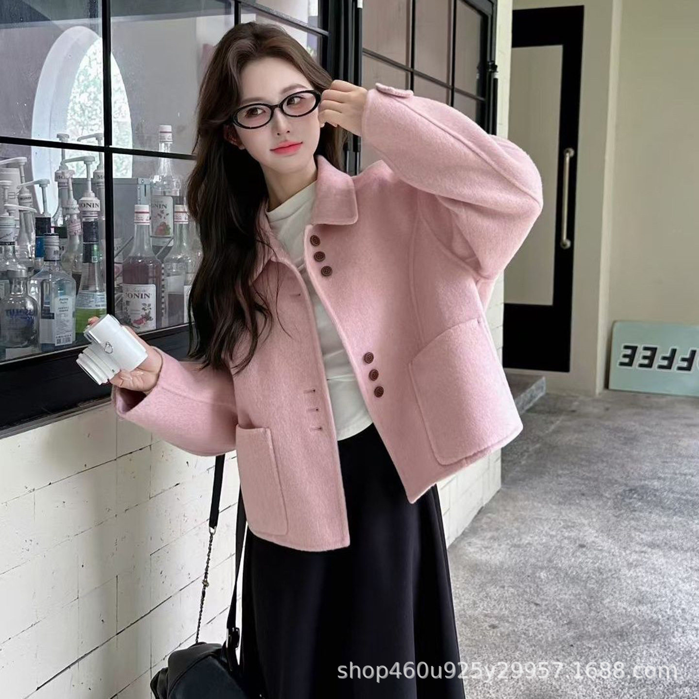 小香风双面羊绒大衣女短款2025秋冬新款韩版显瘦毛呢外套口袋设计