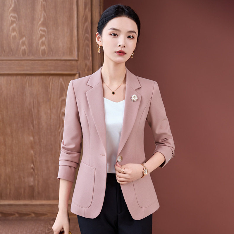 粉色小个子西装套装女夏季薄款感短款职业装时尚气质休闲正装