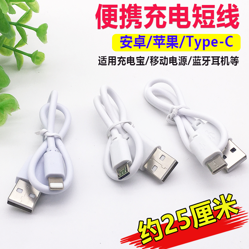 2A充电宝短线安卓typec适用苹果华为vivo小米手机蓝牙耳机音响usb风扇台灯鼠标点读机笔玩具电源供电线0.25米