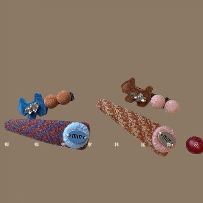 韩系复古格纹可爱小狗狗发夹甜美少女对夹发卡前额刘海夹子侧边夹